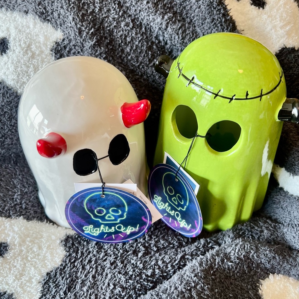 COPY - Ceramic Frankenstein ghost and devil ghost that light up.